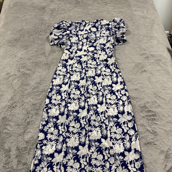 Sam Edelman Dress Womens Size 6 Blue White Floral Puff Sleeve Midi Sundress New - Picture 8 of 13